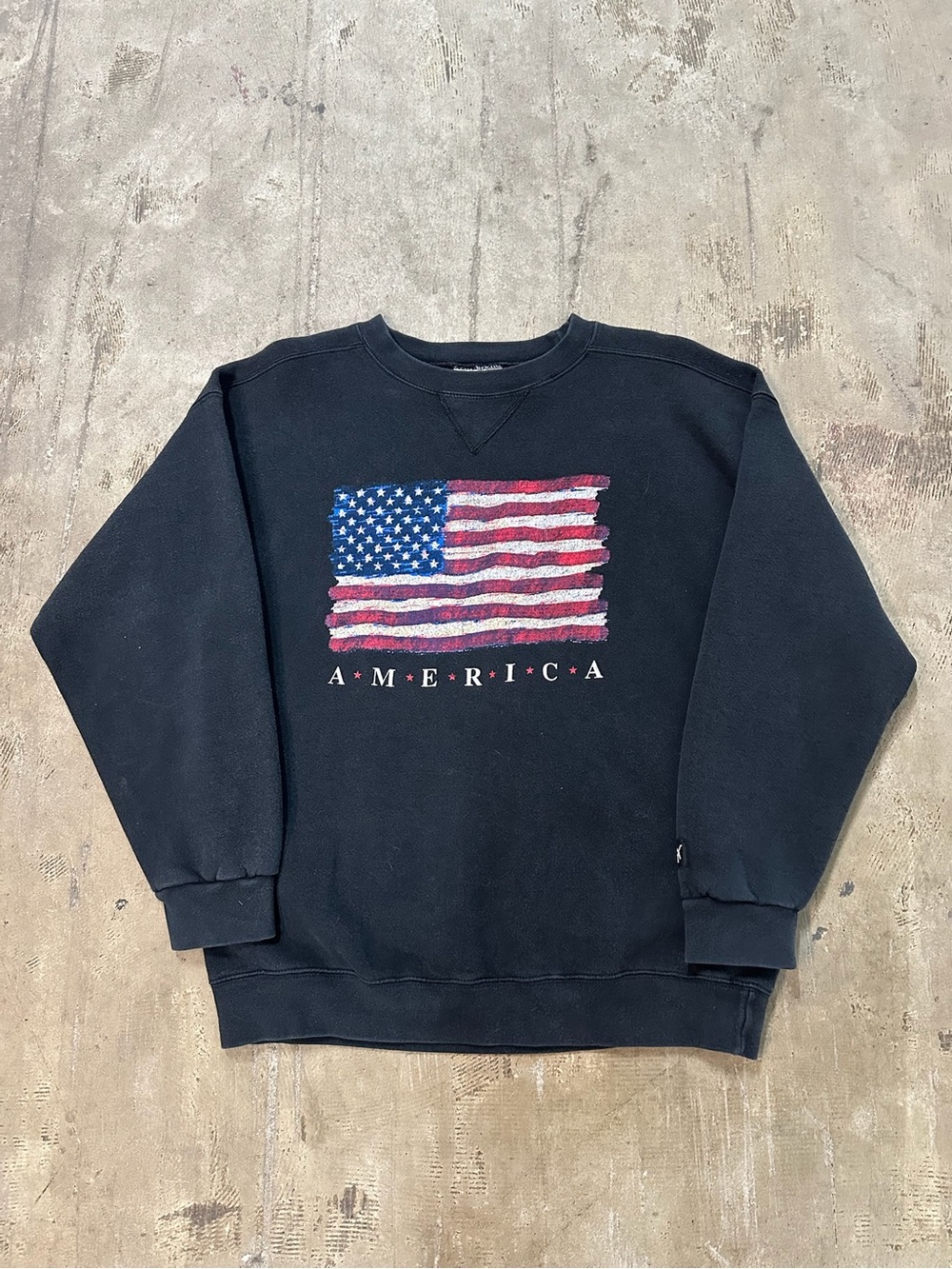 Puma Black Crewneck Sweatshirt with American Flag Graphic